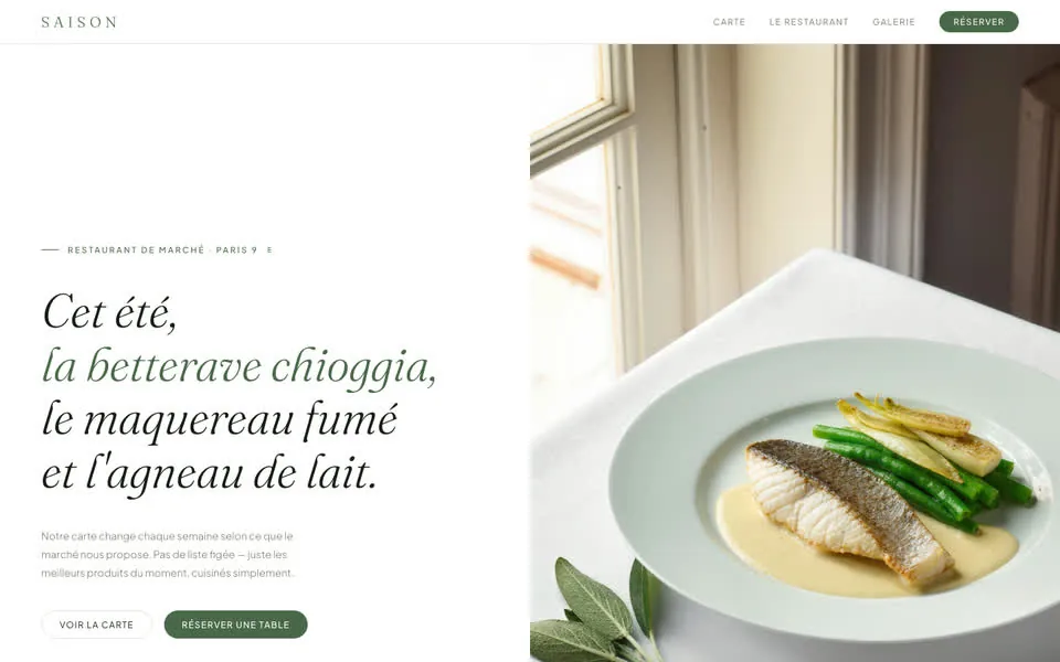 Démo SAISON — restaurant vitrine complet